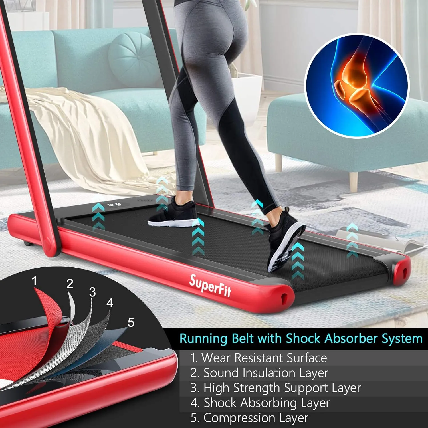 Goplus 2 in 1 Folding Treadmill with Dual Display, 2.25HP Superfit Under Desk Electric Pad Treadmill, Installation-Free, Blue Tooth Speaker, APP Control, Remote Control, Walking Jogging for Home