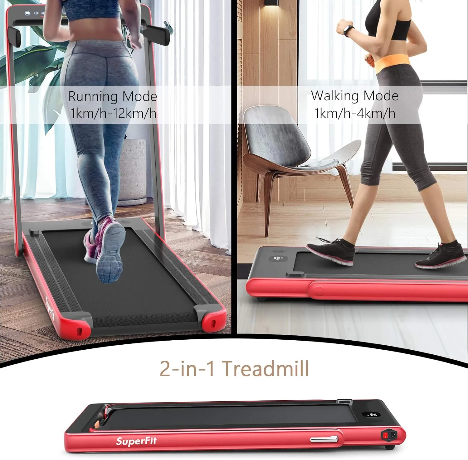 Goplus 2 in 1 Folding Treadmill with Dual Display, 2.25HP Superfit Under Desk Electric Pad Treadmill, Installation-Free, Blue Tooth Speaker, APP Control, Remote Control, Walking Jogging for Home