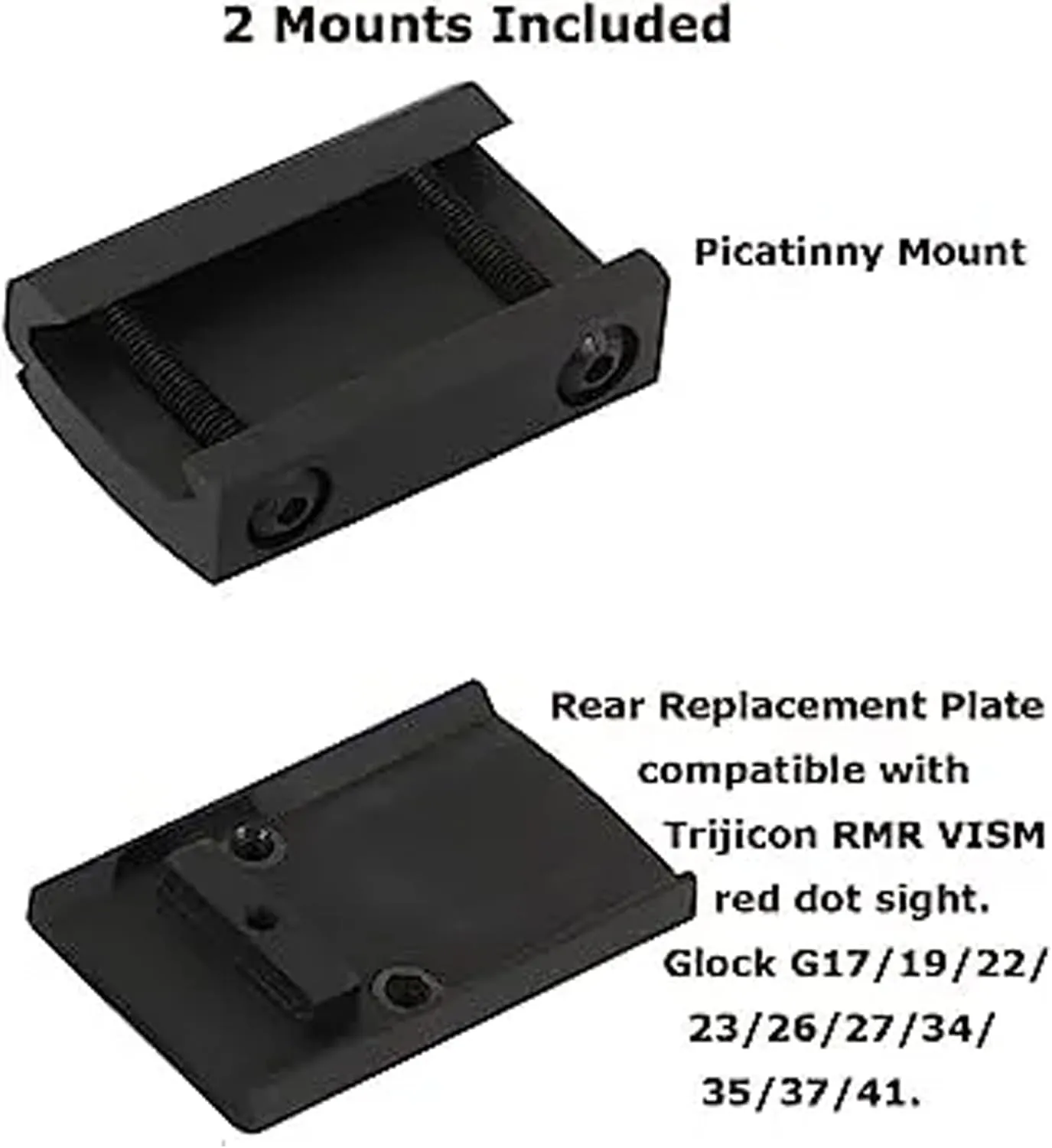 GOTICAL – Combo of 2 - RMR Cover Plate for Glock 17 19 26 Cut Slides with Front and Rear Sight RMT S2