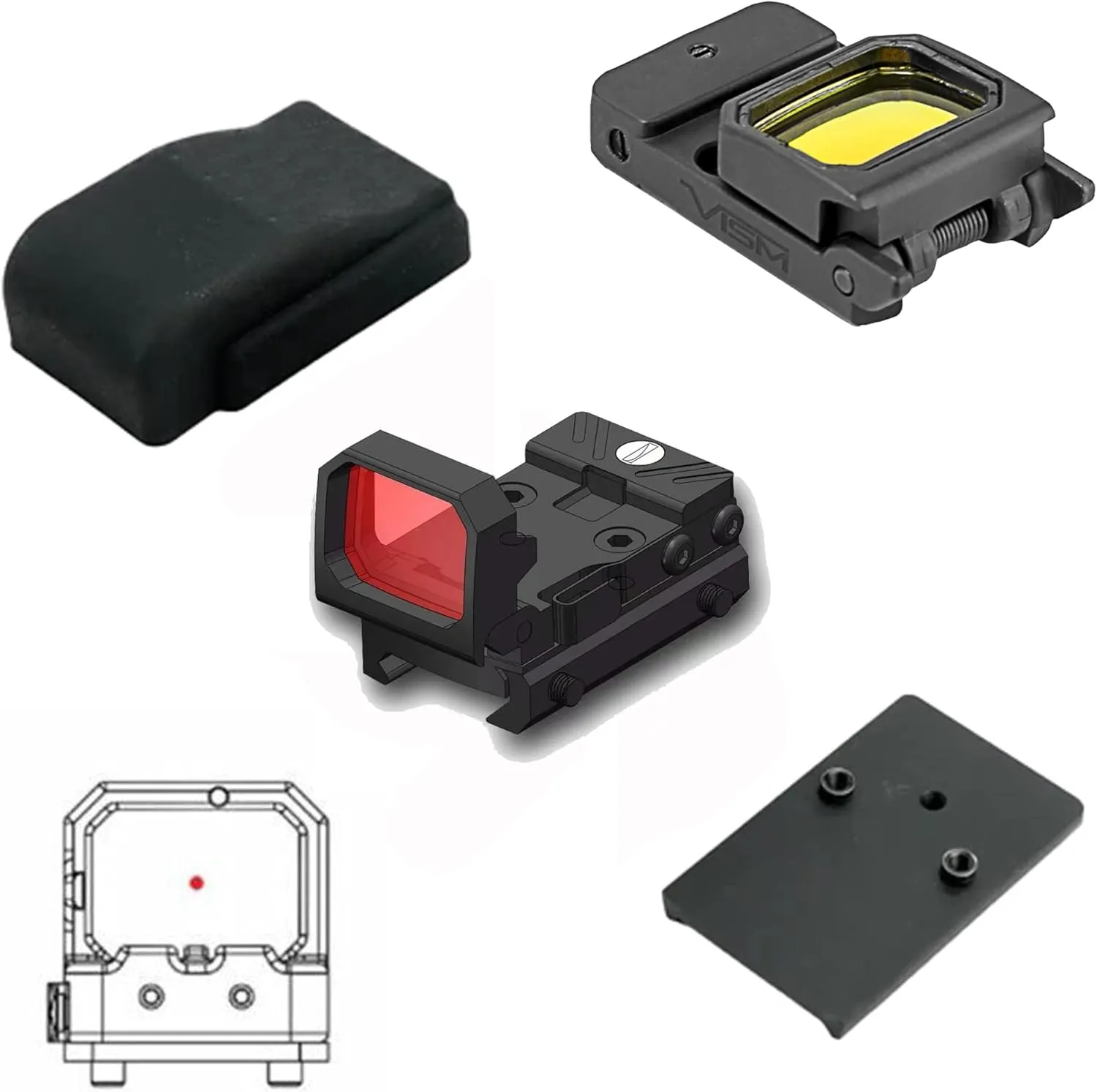 GOTICAL – Combo of 2 - RMR Cover Plate for Glock 17 19 26 Cut Slides with Front and Rear Sight RMT S2