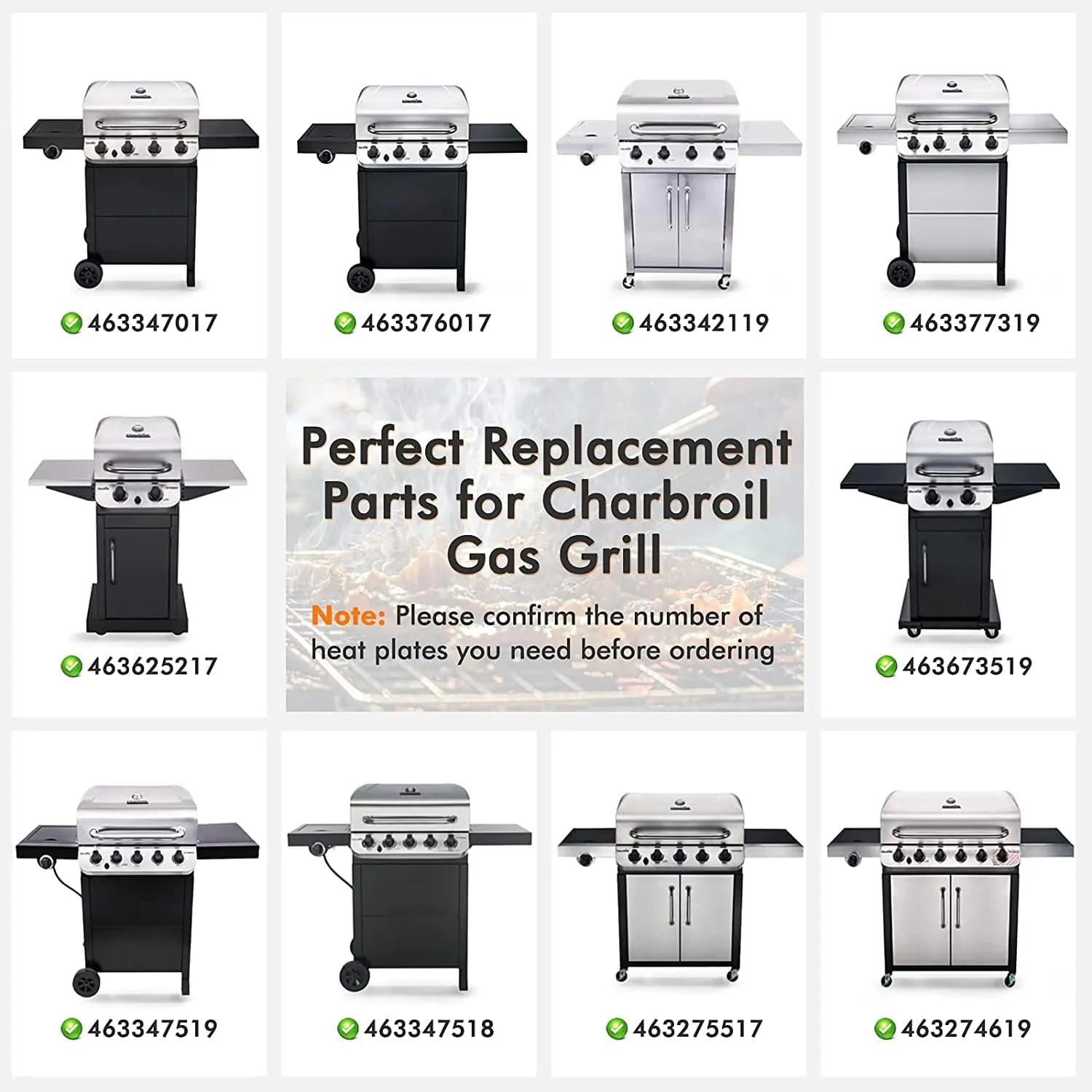 Grill Replacement Parts for Char-Broil Performance 475 4 Burner 463347017, 463335517, 463342119, 463276517, 463244819 Grill Models, Heat Plates, Burners, Carryover Tubes & Igniters Replacement