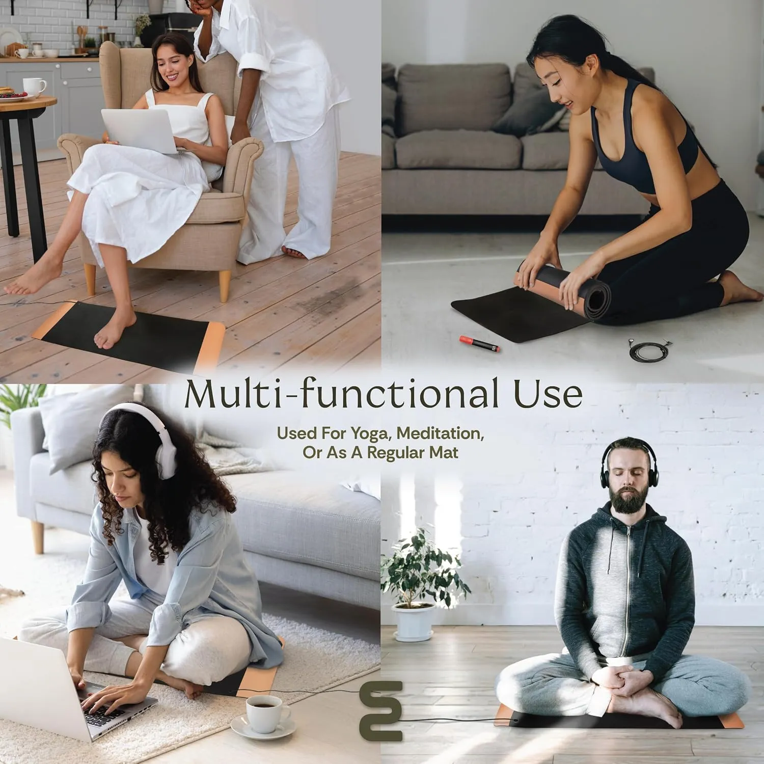 Grounding Mat for Feet - Foldable Earthing Grounding Mat for Bed with Tester Pen & Cord - Lightweight PMF Pad for Sleep, Meditation, Office, Yoga & Stress Relief - Canvas Bag, Desert Dusk
