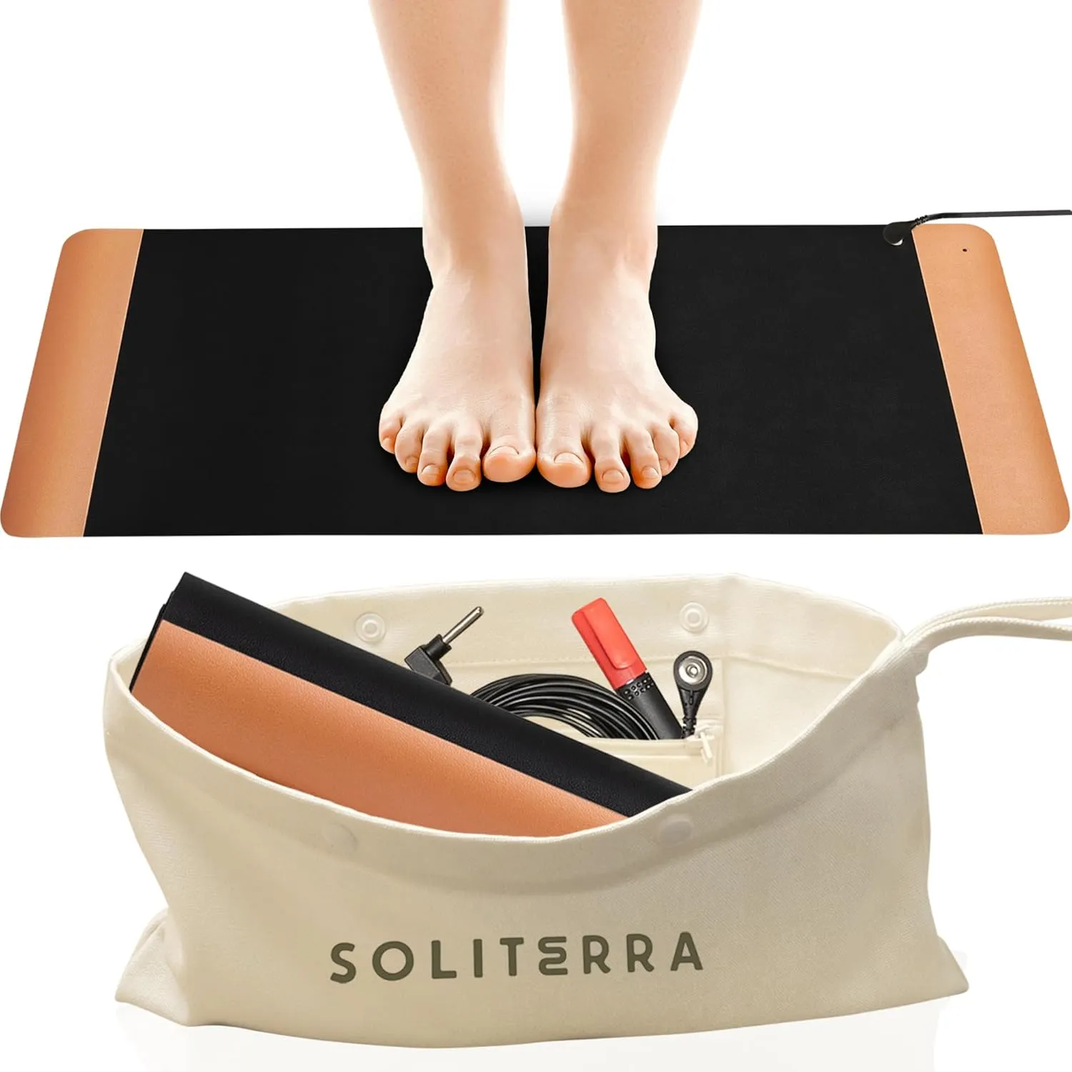Grounding Mat for Feet - Foldable Earthing Grounding Mat for Bed with Tester Pen & Cord - Lightweight PMF Pad for Sleep, Meditation, Office, Yoga & Stress Relief - Canvas Bag, Desert Dusk