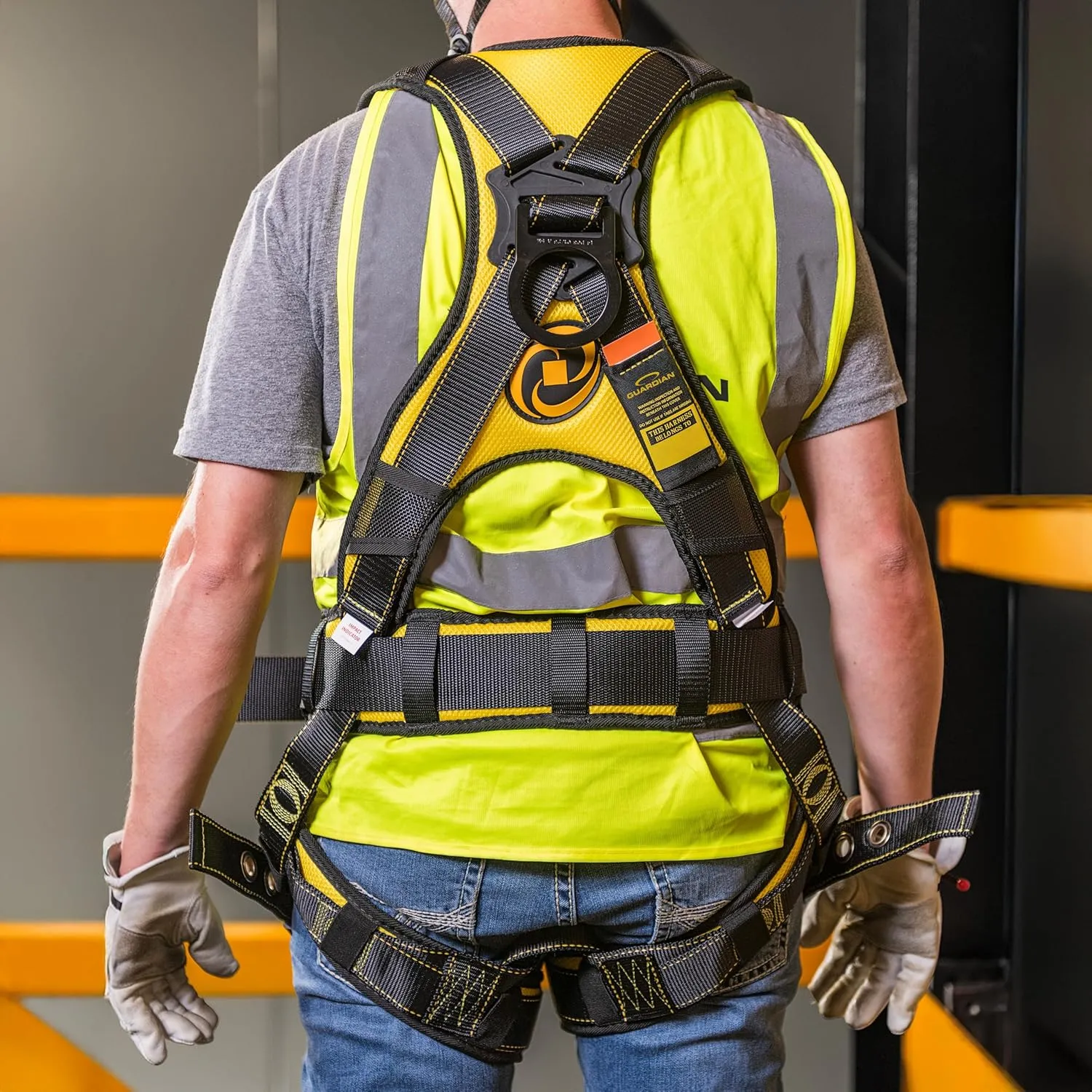 Guardian 21029 Cyclone Construction Harness with Waist Pad | Side D-Rings | OSHA & ANSI Compliant | Black/Yellow | Small