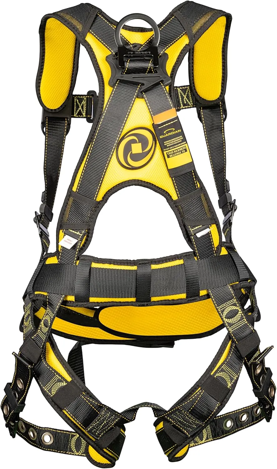 Guardian 21029 Cyclone Construction Harness with Waist Pad | Side D-Rings | OSHA & ANSI Compliant | Black/Yellow | Small