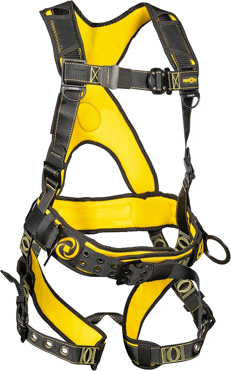 Guardian 21029 Cyclone Construction Harness with Waist Pad | Side D-Rings | OSHA & ANSI Compliant | Black/Yellow | Small