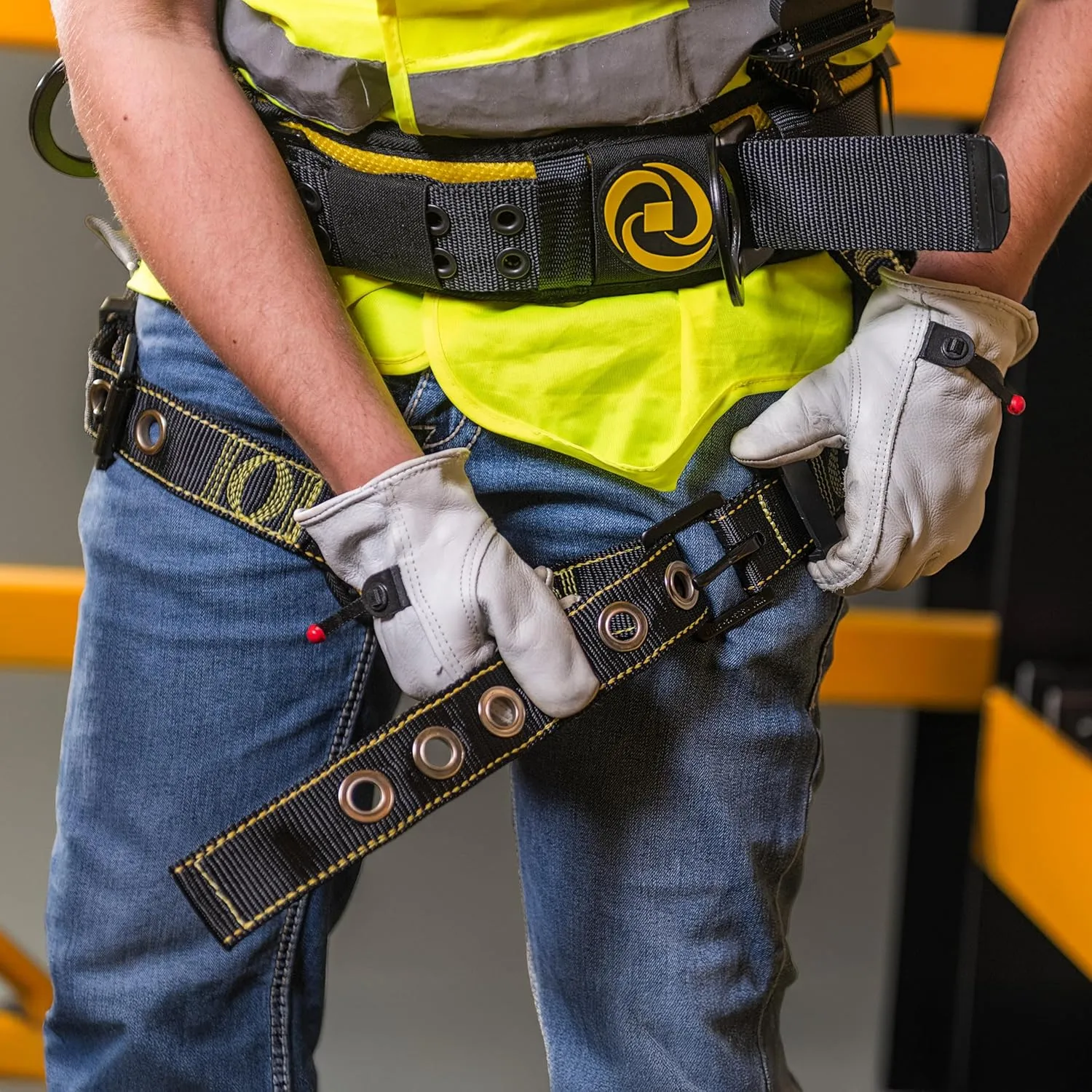 Guardian 21029 Cyclone Construction Harness with Waist Pad | Side D-Rings | OSHA & ANSI Compliant | Black/Yellow | Small