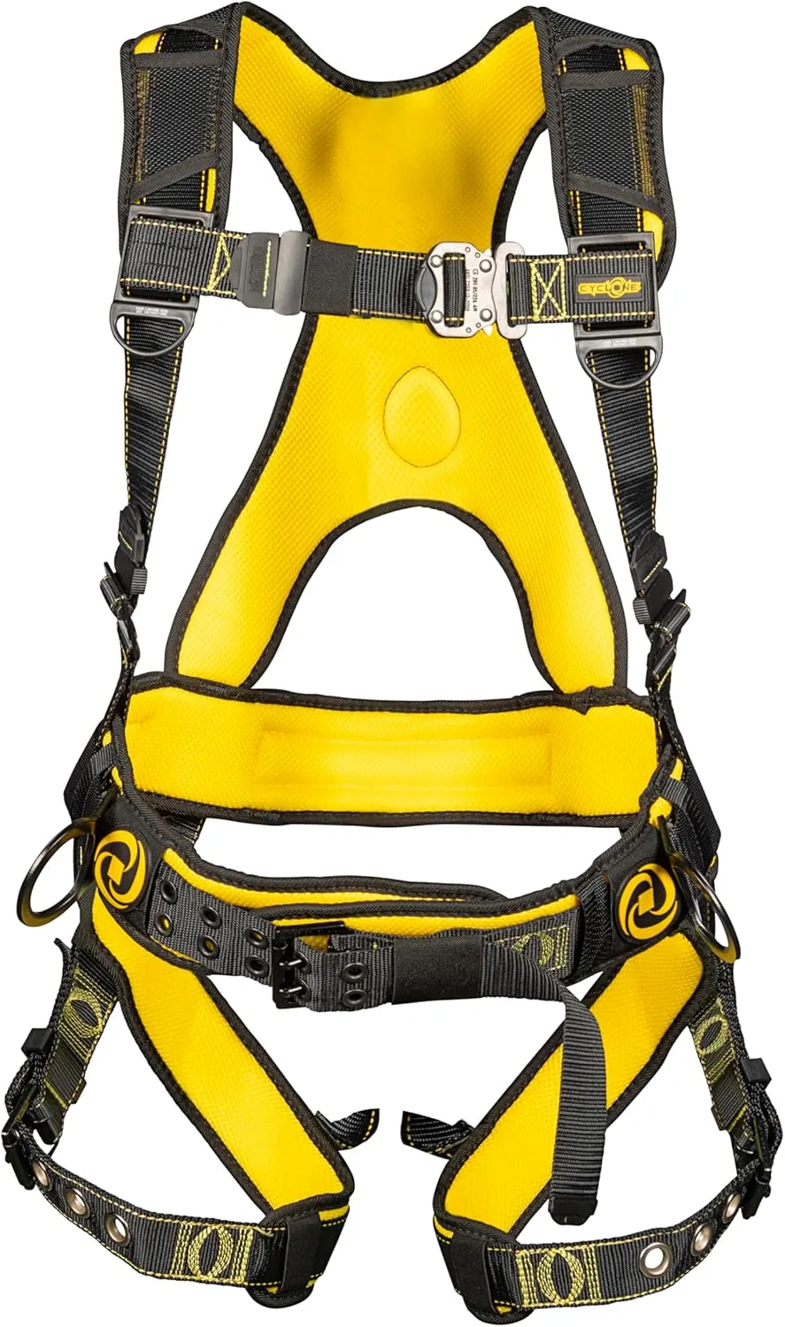 Guardian 21030 Cyclone Construction Harness with Waist Pad | Side D-Rings|OSHA & ANSI Compliant | Black/Yellow | M-L