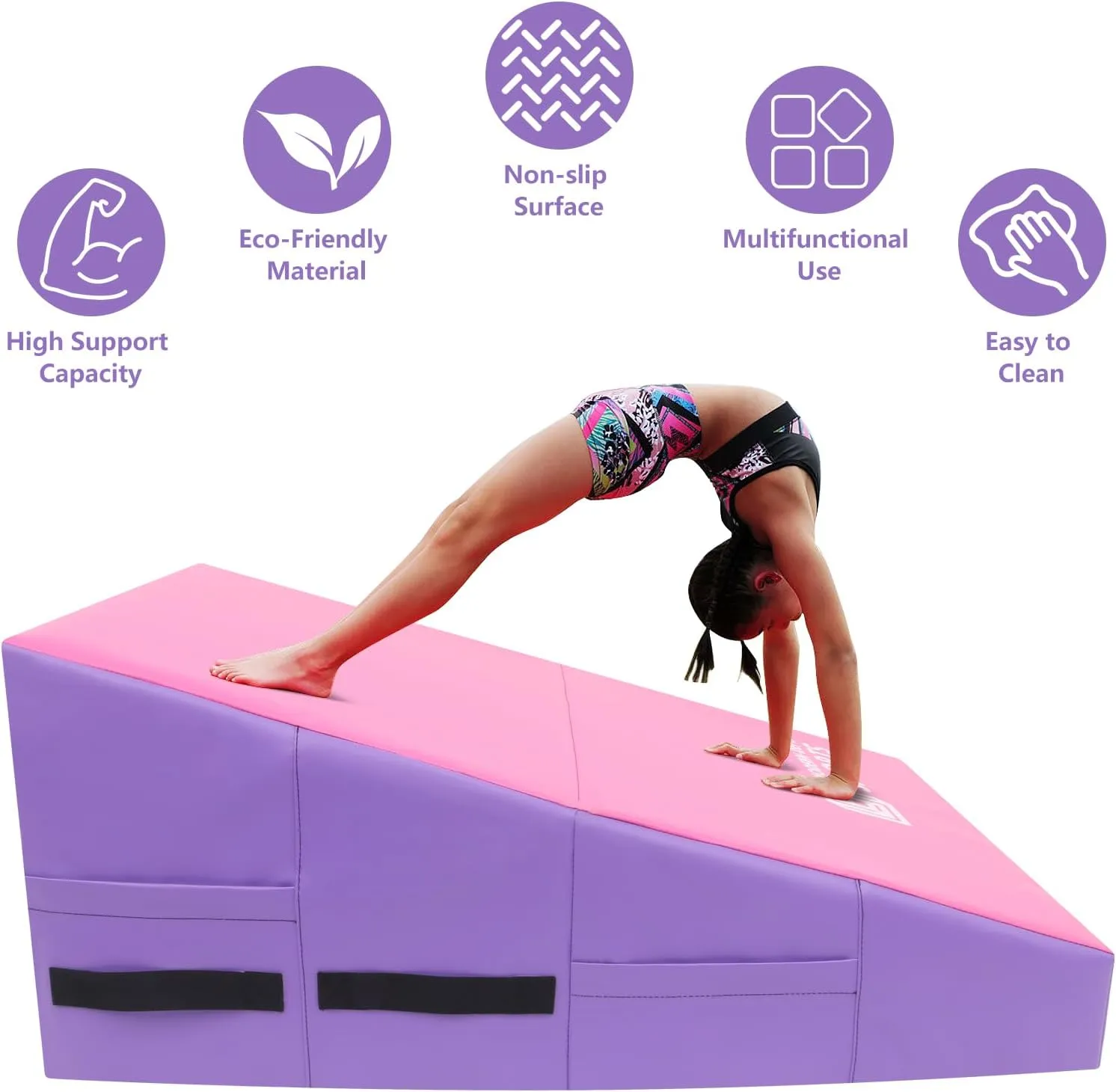 Gymnastics Wedge Mats Folding for Home Use | Incline Mat Cheese Wedge With Waterproof PVC Cover, EPE Foam for Exercise, Tumbling, Yoga, Pilates