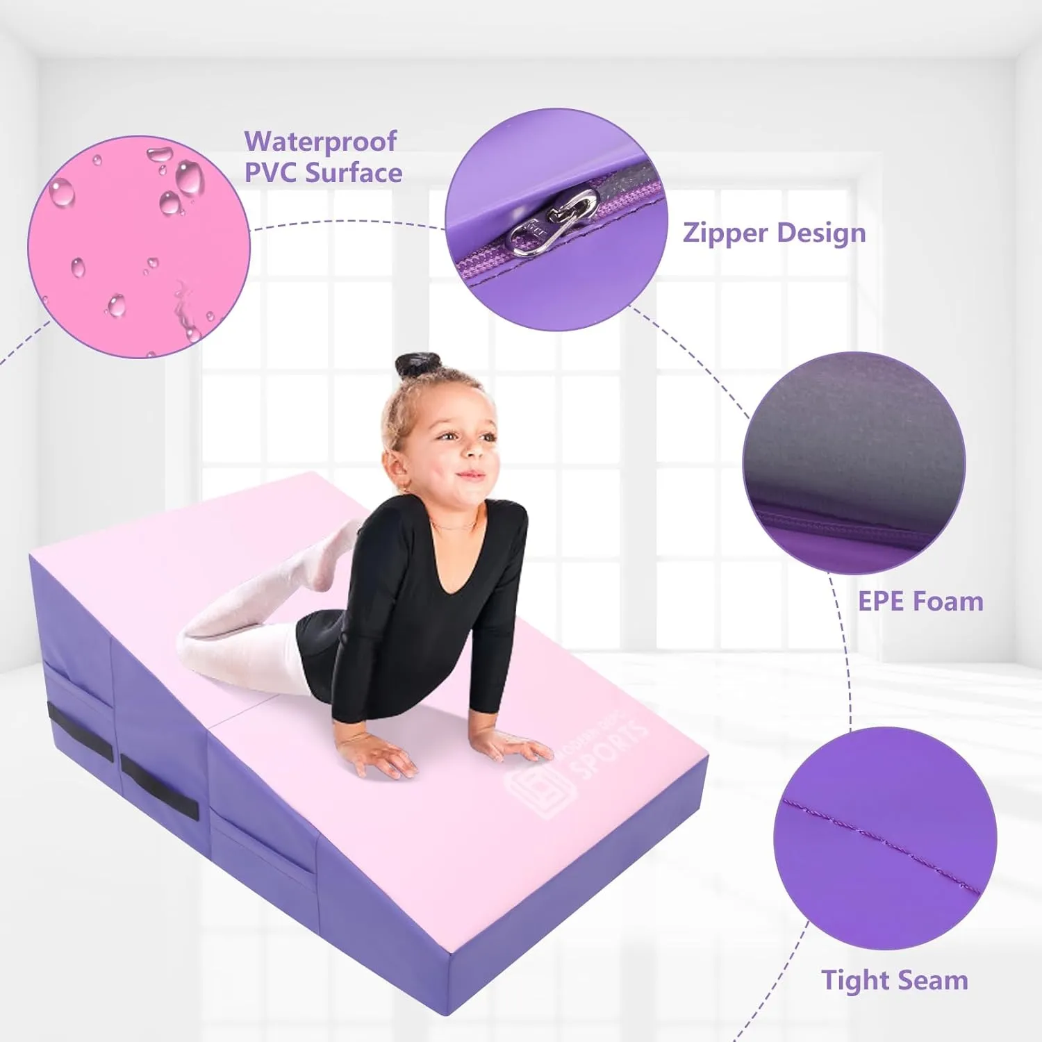 Gymnastics Wedge Mats Folding for Home Use | Incline Mat Cheese Wedge With Waterproof PVC Cover, EPE Foam for Exercise, Tumbling, Yoga, Pilates