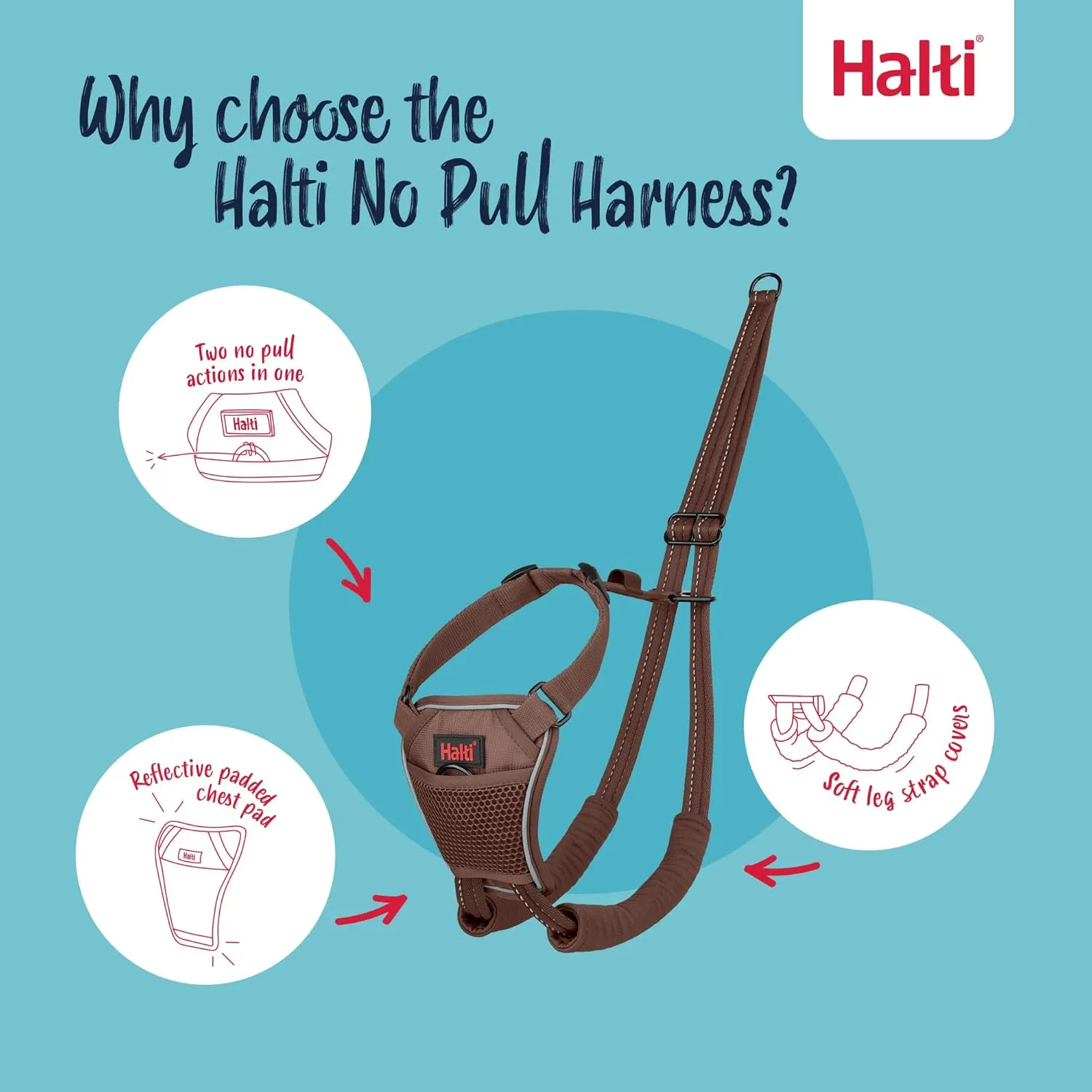 HALTI No Pull Harness - to Stop Your Dog Pulling on The Leash. Adjustable, Lightweight and Easy to Use. Reflective Dog Training Harness for Small Dogs (Size S, Deep Walnut)