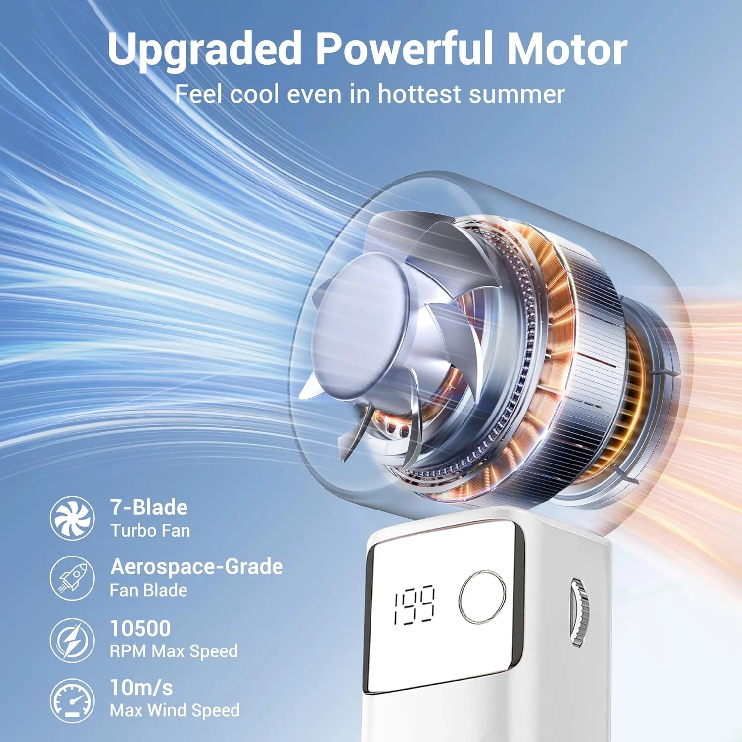 Handheld Fan, Powerful Portable Fans [20Hrs Max Cooling], Turbo Mini Fans,105° Personal Rechargeable Fan, 1-199 Speed, Foldable, LED Display, Gifts for Women Men Outdoor Indoor(​Pearl White)
