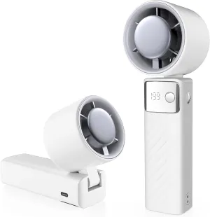 Handheld Fan, Powerful Portable Fans [20Hrs Max Cooling], Turbo Mini Fans,105° Personal Rechargeable Fan, 1-199 Speed, Foldable, LED Display, Gifts for Women Men Outdoor Indoor(​Pearl White)