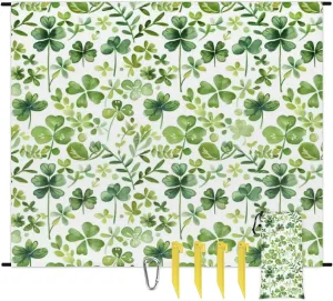 Happy St. Patrick's Day Beach Blanket, Sandproof Beach Mat, Adults Waterproof Quick Drying Sand Free Mat with 4 x Ground Spikes for Outdoor Travel Camping Hiking, Green Clover Shamrock