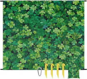 Happy St. Patrick's Day Beach Blanket, Sandproof Beach Mat, Adults Waterproof Quick Drying Sand Free Mat with 4 x Ground Spikes for Outdoor Travel Camping Hiking, Lucky Clover Leaves Shamrock
