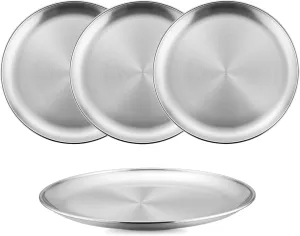 HaWare 18/8 Stainless Steel Plates, 4-Piece Metal 304 Dinner Dishes for Kids Children Toddlers, 9 Inch Feeding Serving Camping Plates, Reusable and Dishwasher Safe