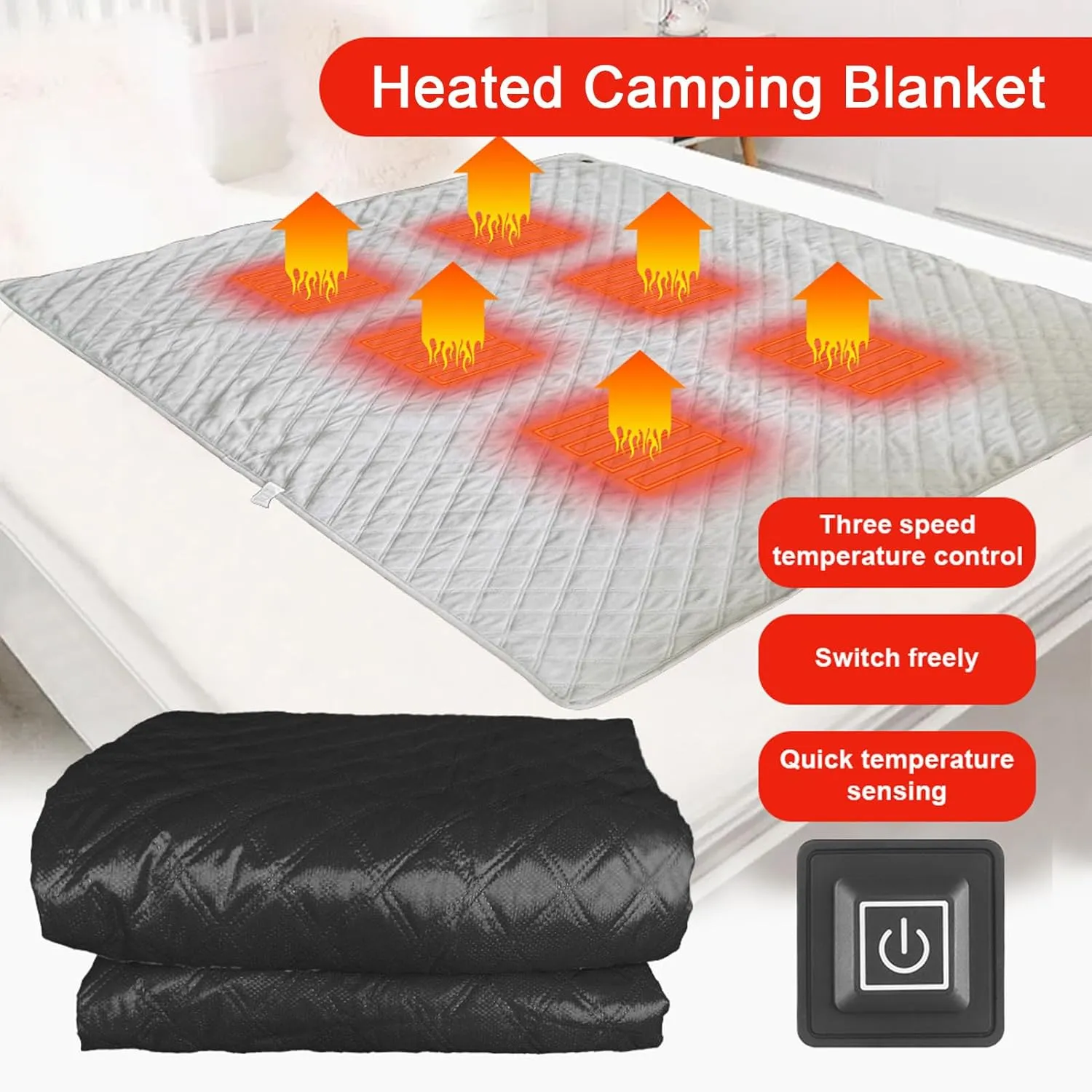 Heated Blanket, Camping Blanket Heating Pad with 3 Heating Levels, Comfortable Fleece Heated Sleeping Bag Liner, Portable Winter Accessories for Camping Travel Picnic (150cm*72cm)