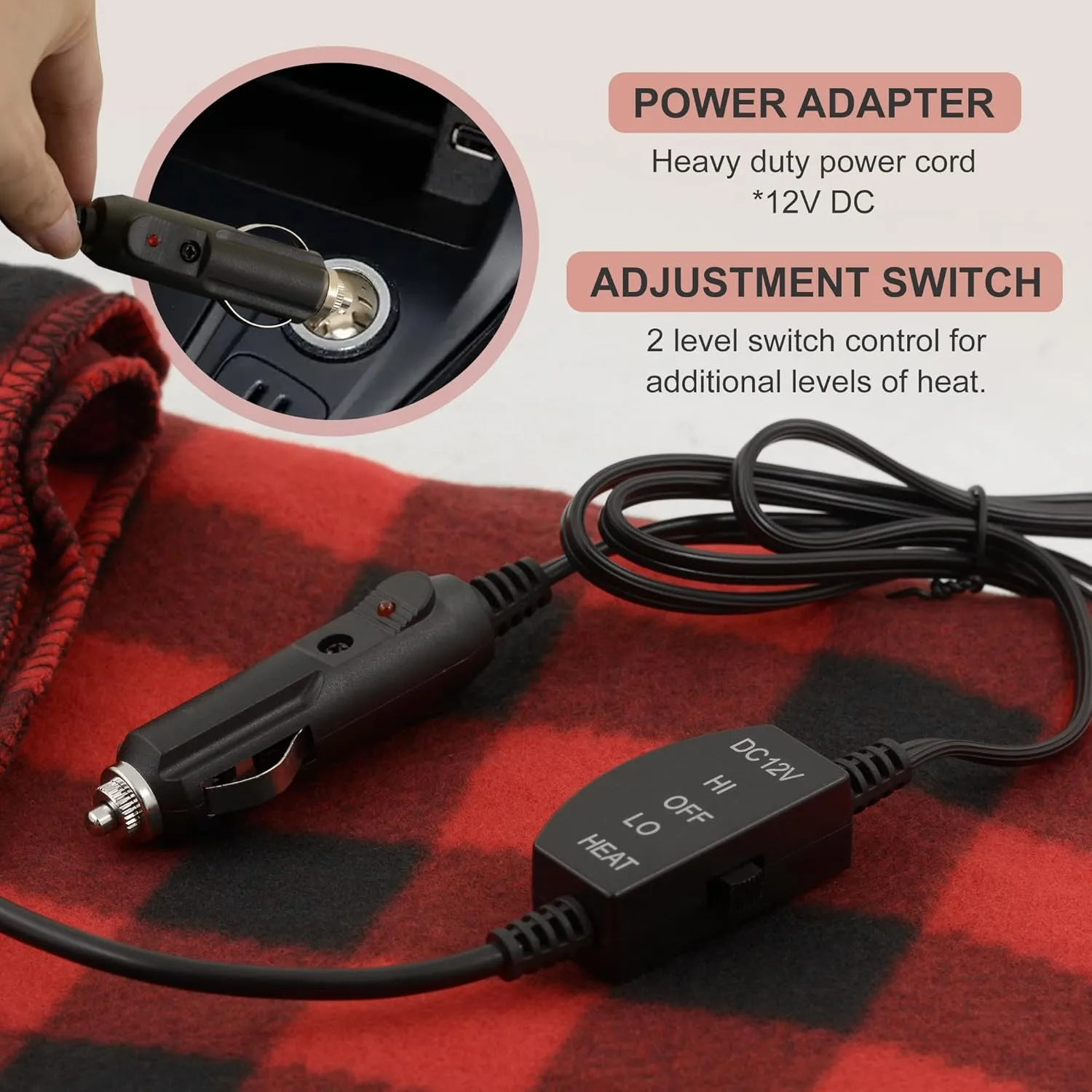 Heated Car Blanket, 12V Heated Blanket for Car Truck SUV RV, Portable Heated Blanket with 2 Heat Levels Soft Throw Blanket for Road Trips Camping Emergency Use Fast Heating (Red and Black 4)
