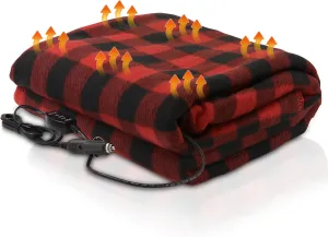 Heated Car Blanket, 12V Heated Blanket for Car Truck SUV RV, Portable Heated Blanket with 2 Heat Levels Soft Throw Blanket for Road Trips Camping Emergency Use Fast Heating (Red and Black 4)