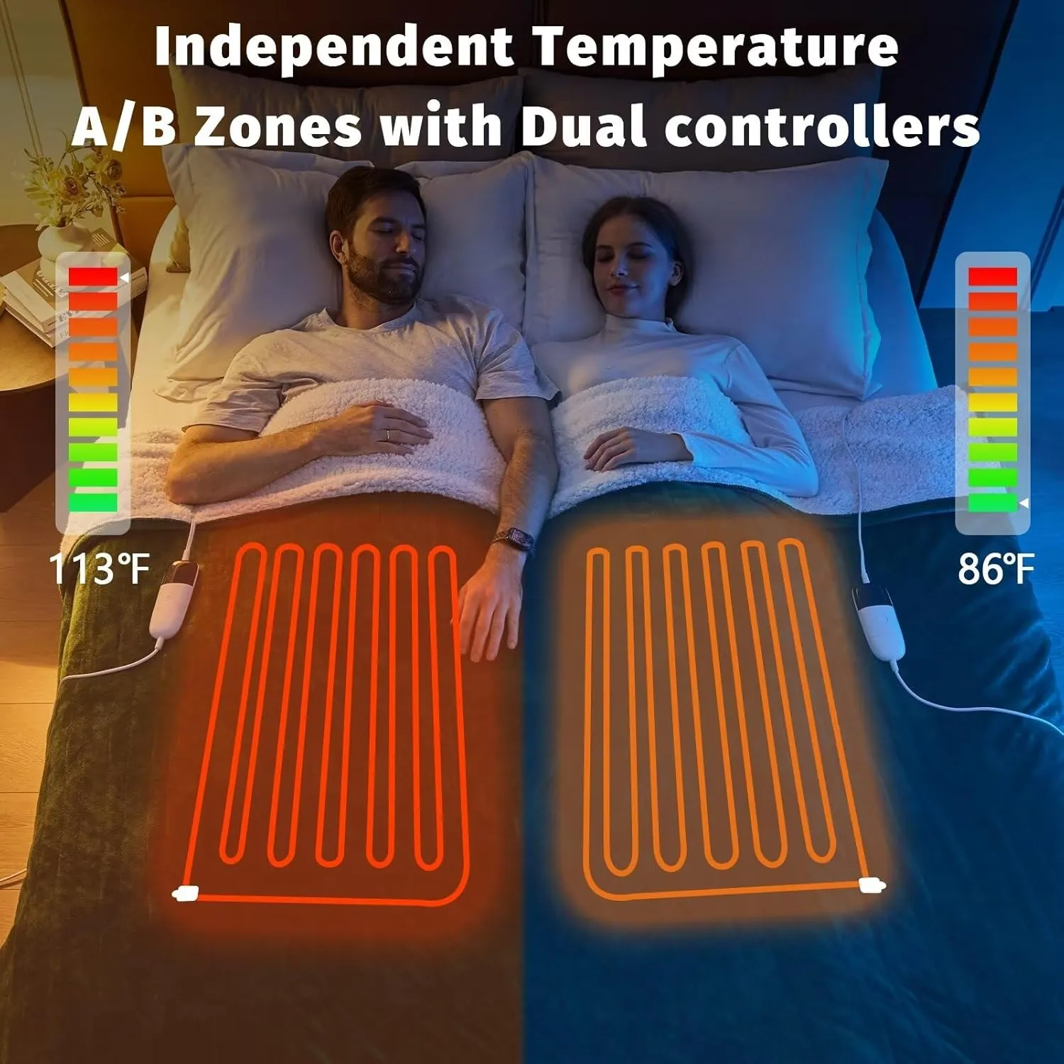 Heated Electric Blanket Queen Size - 84" x 90" Heating Blanket with Dual Control, 10 Heating Levels & 8 Hours Auto Off, Soft Warm Flannel Gift Blanket with Over-Heat Protection, ETL & FCC Certified