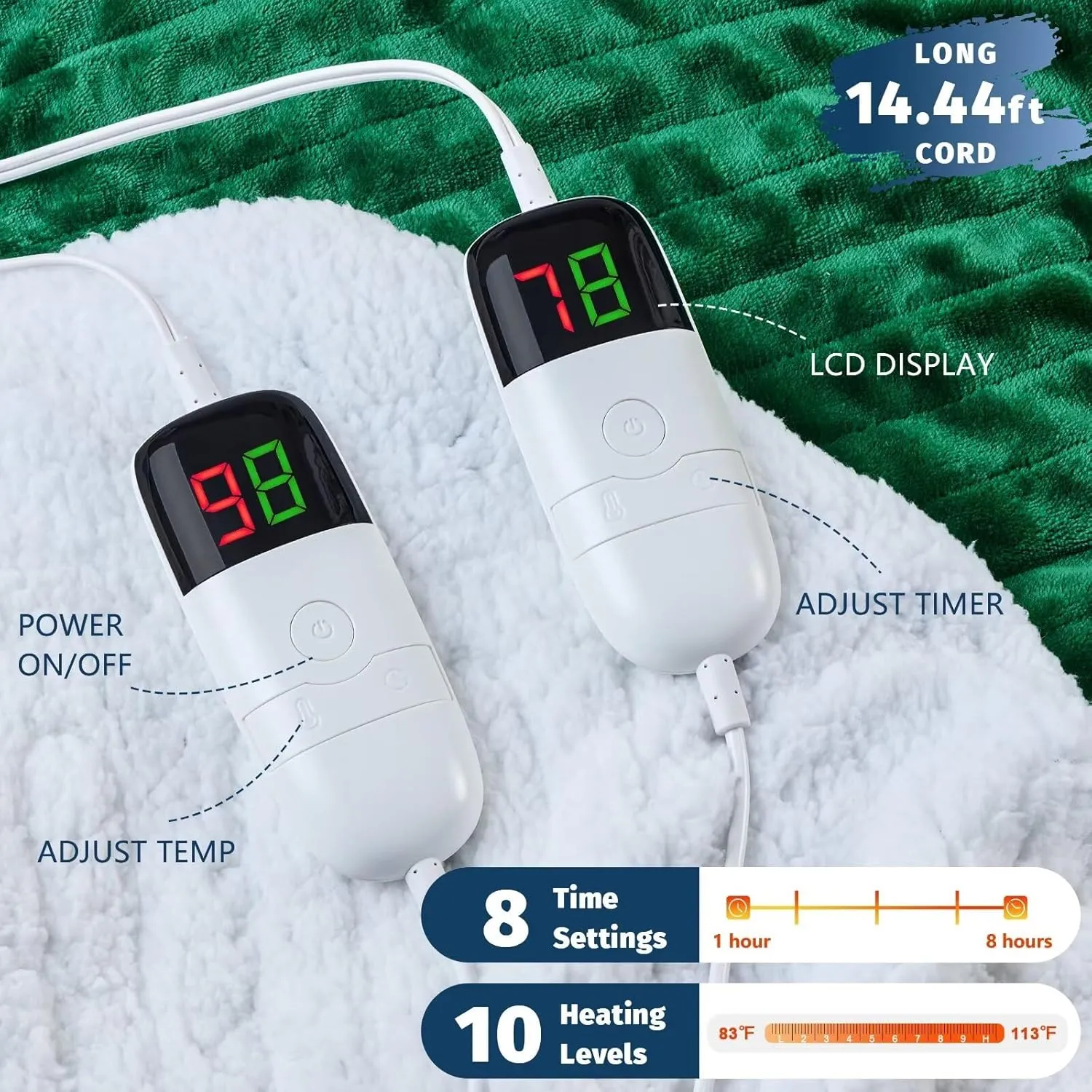 Heated Electric Blanket Queen Size - 84" x 90" Heating Blanket with Dual Control, 10 Heating Levels & 8 Hours Auto Off, Soft Warm Flannel Gift Blanket with Over-Heat Protection, ETL & FCC Certified
