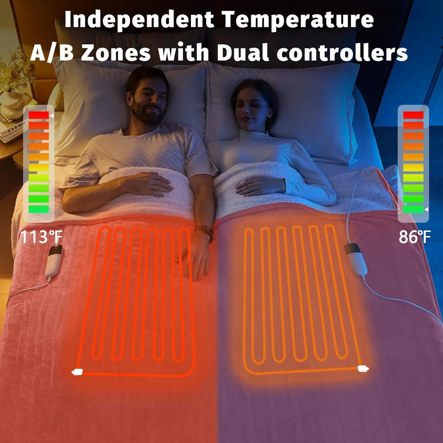 Heated Electric Blanket Queen Size - 84" x 90" Heating Blanket with Dual Control, 10 Levels & 8 Hours Auto Off, Super Cozy Soft Sherpa with Fast Heating Overheating Protection