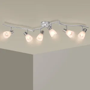 HiBay Adjustable Ceiling Track Lighting 6-Light, Directional LED Spot Light Fixtures with Glass Lampshade White, Foldable Spotlight for Kitchen Living Room Bedroom Hallway (E12 LED Bulbs Included)