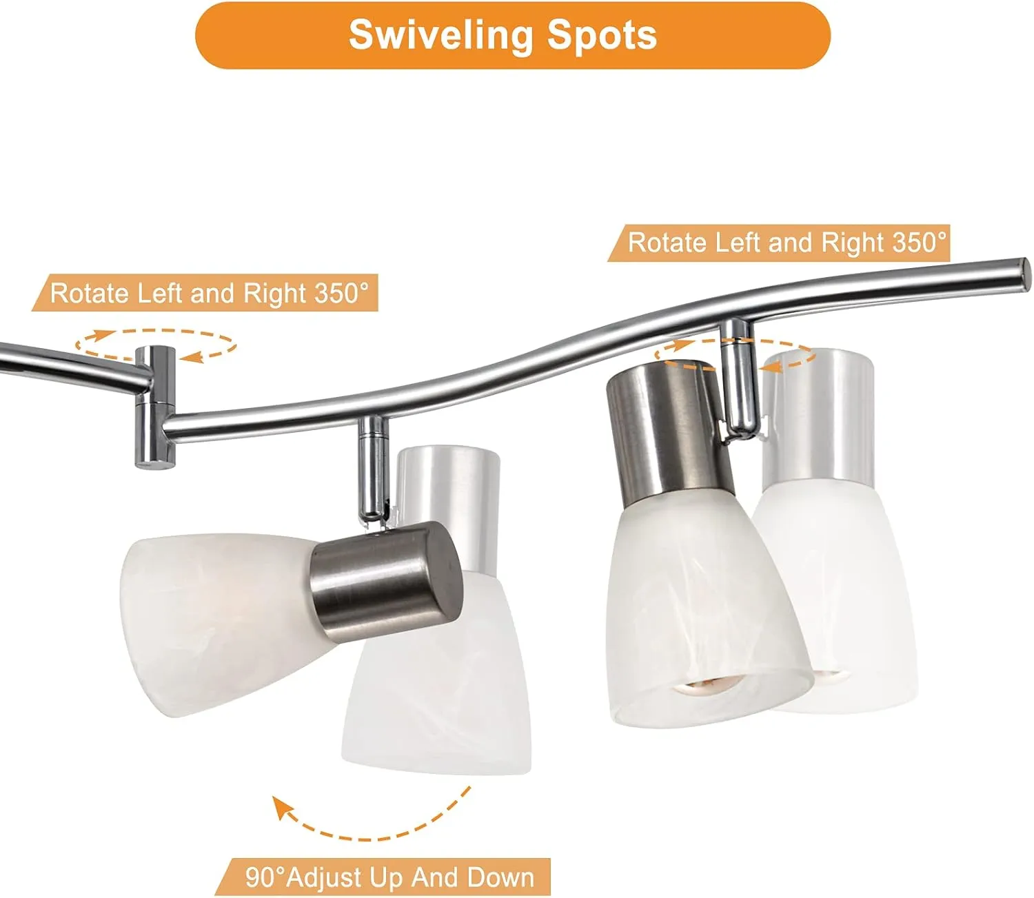 HiBay Adjustable Ceiling Track Lighting 6-Light, Directional LED Spot Light Fixtures with Glass Lampshade White, Foldable Spotlight for Kitchen Living Room Bedroom Hallway (E12 LED Bulbs Included)