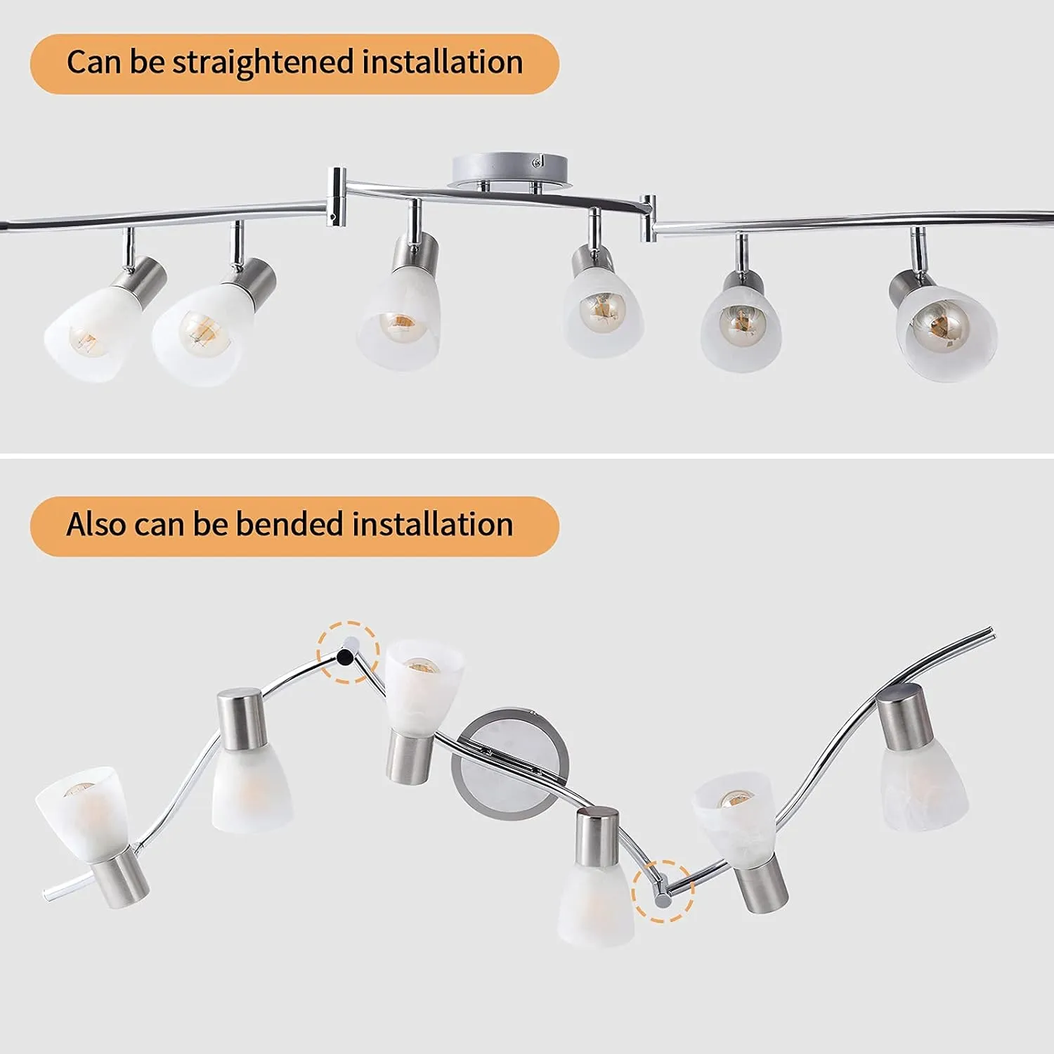 HiBay Adjustable Ceiling Track Lighting 6-Light, Directional LED Spot Light Fixtures with Glass Lampshade White, Foldable Spotlight for Kitchen Living Room Bedroom Hallway (E12 LED Bulbs Included)