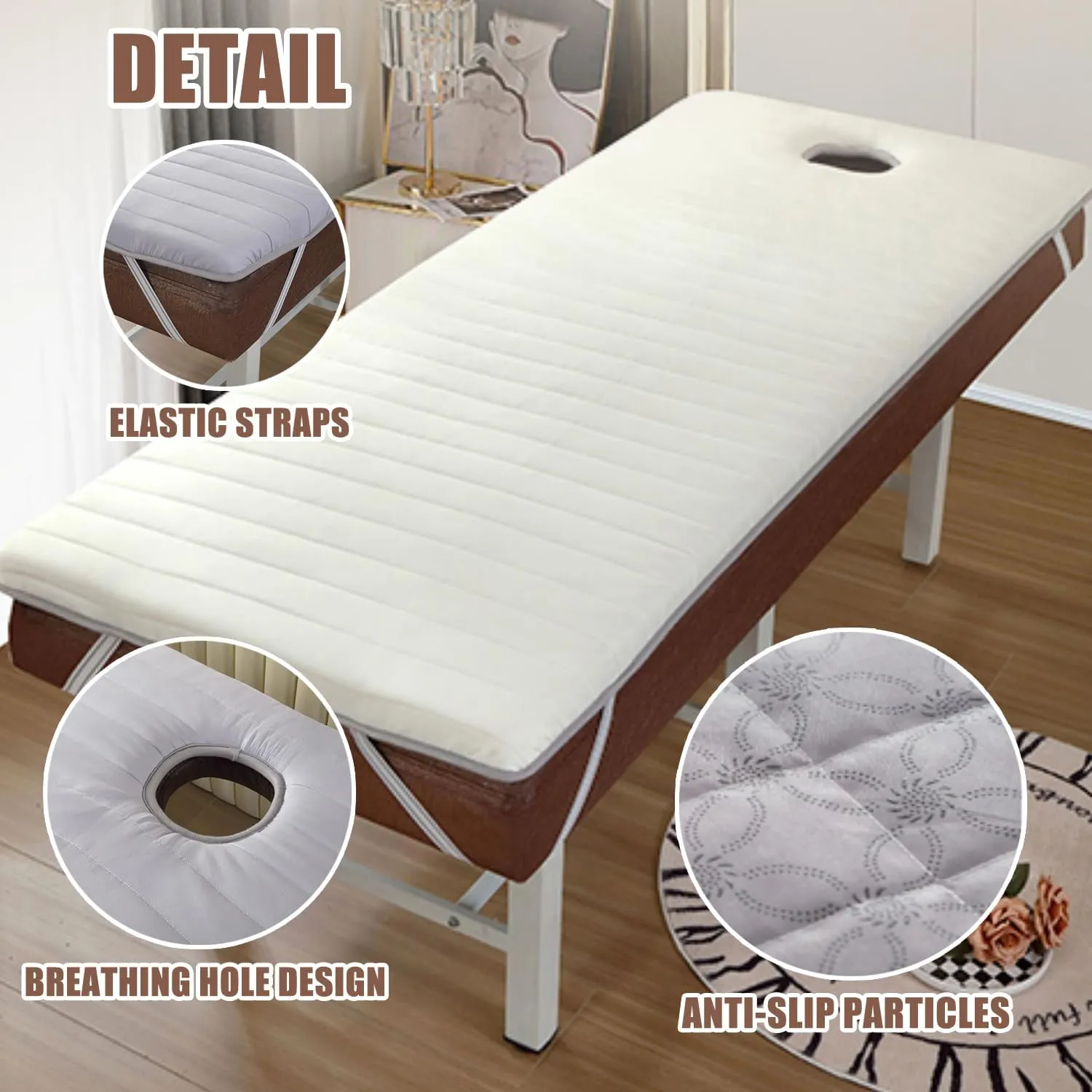 High Density Sponge Massage Table Mattress Topper with Face Hole Lash Bed Topper with Elastic Band Soft Comfortable Spa Massage Table Pad for Beauty Salon Round Head,White,180 * 60cm(S)