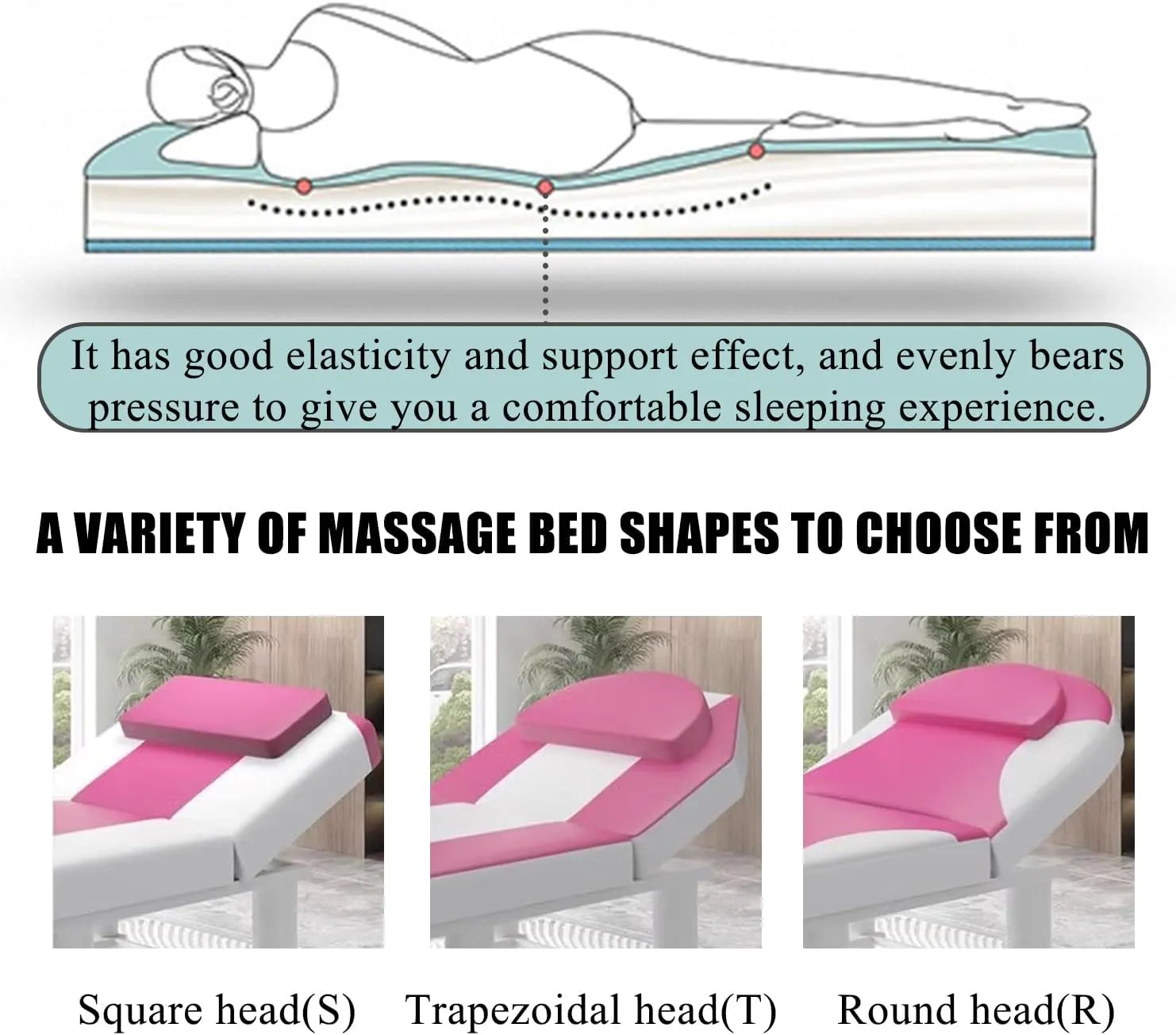 High Density Sponge Massage Table Mattress Topper with Face Hole Lash Bed Topper with Elastic Band Soft Comfortable Spa Massage Table Pad for Beauty Salon Round Head,White,180 * 60cm(S)
