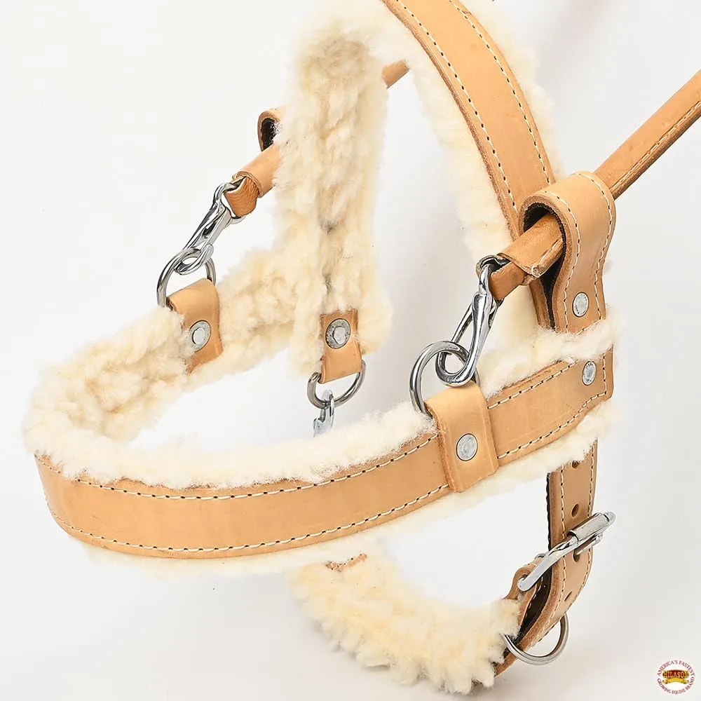 HILASON Guide Dog Harness Tan Fleece Padded Genuine Leather with Handle Tan | Dog Harness with Adjustable Straps |Fleece Dog Harness with Handle for Training | Breathable Dog Harness | Therapy Dog