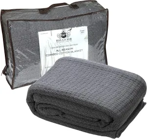 HILLFAIR 100% Soft Premium Combed Cotton Thermal Blanket– Queen Bed Blankets– Soft Cozy Warm Bed Throw Blanket– All Season Grey Queen Cotton Blankets