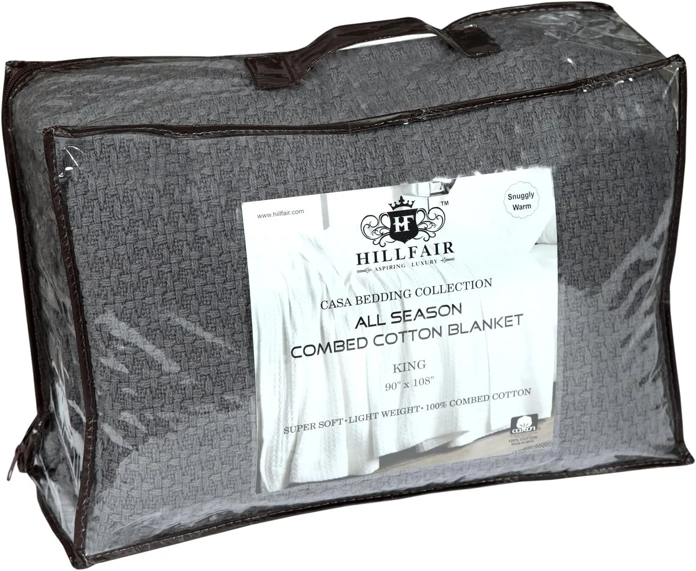HILLFAIR 100% Soft Premium Combed Cotton Thermal Blanket– Queen Bed Blankets– Soft Cozy Warm Bed Throw Blanket– All Season Grey Queen Cotton Blankets