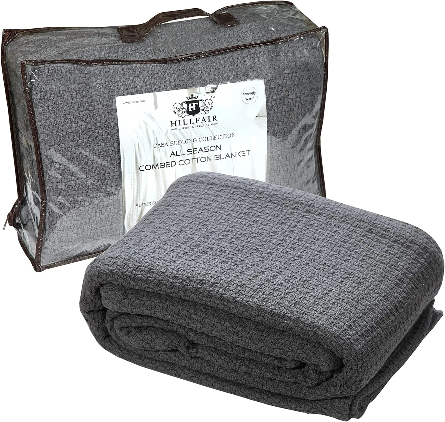 HILLFAIR 100% Soft Premium Combed Cotton Thermal Blanket– Queen Bed Blankets– Soft Cozy Warm Bed Throw Blanket– All Season Grey Queen Cotton Blankets