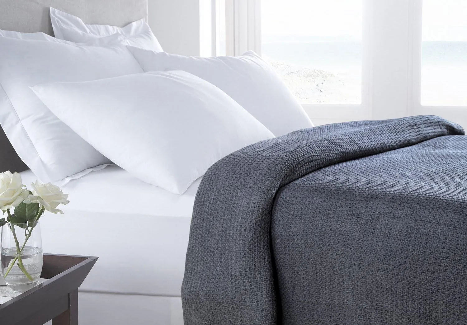 HILLFAIR 100% Soft Premium Combed Cotton Thermal Blanket– Queen Bed Blankets– Soft Cozy Warm Bed Throw Blanket– All Season Grey Queen Cotton Blankets