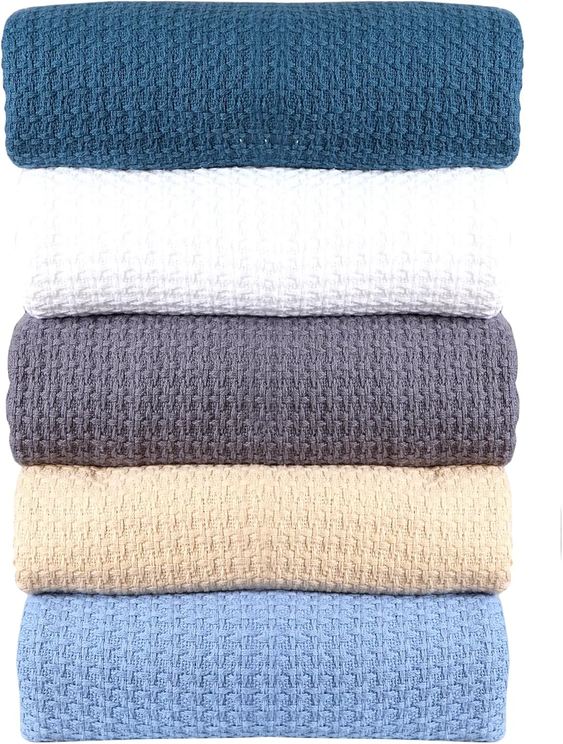 HILLFAIR 100% Soft Premium Combed Cotton Thermal Queen Blanket - Cozy Warm Bed Throw for All Seasons - Blue