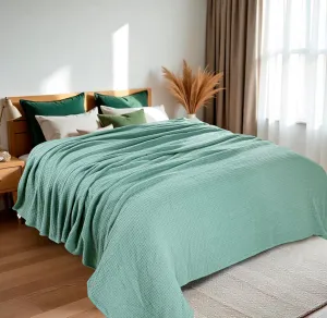 HILLFAIR 100% Soft Premium Combed Cotton Thermal Queen Blankets– Soft Cozy Warm Cotton Bed Throw Blanket– All Season Blanket– Sage Queen