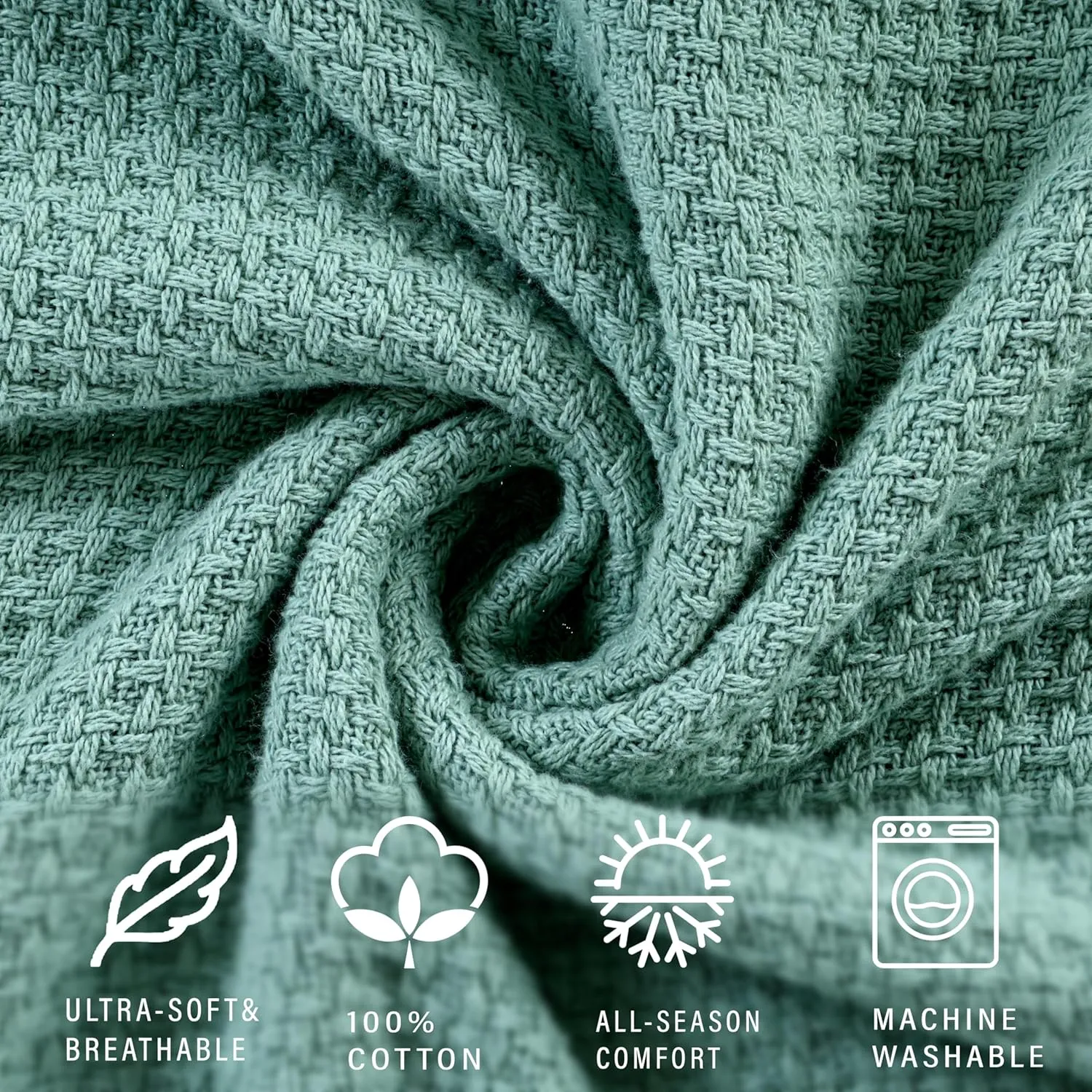 HILLFAIR 100% Soft Premium Combed Cotton Thermal Queen Blankets– Soft Cozy Warm Cotton Bed Throw Blanket– All Season Blanket– Sage Queen