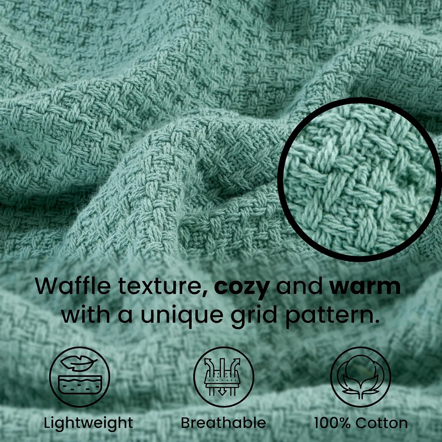 HILLFAIR 100% Soft Premium Combed Cotton Thermal Queen Blankets– Soft Cozy Warm Cotton Bed Throw Blanket– All Season Blanket– Sage Queen