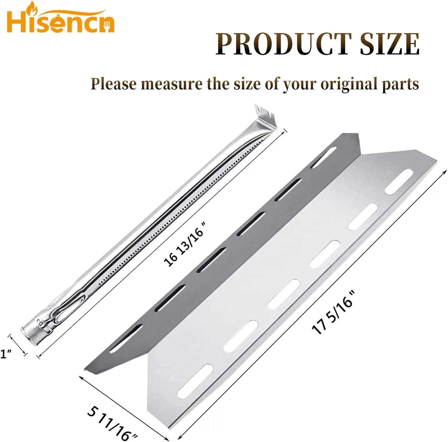 Hisencn Replacement Reapir Kit for Charmglow 720-0234, Nexgrill 720-0033, 720-0234, 720-0289, Kirkland 720-0025 Gas Grill Models, Heat Plate Shield Tent Flame Tamer, Burner Tube and Temp Gauge