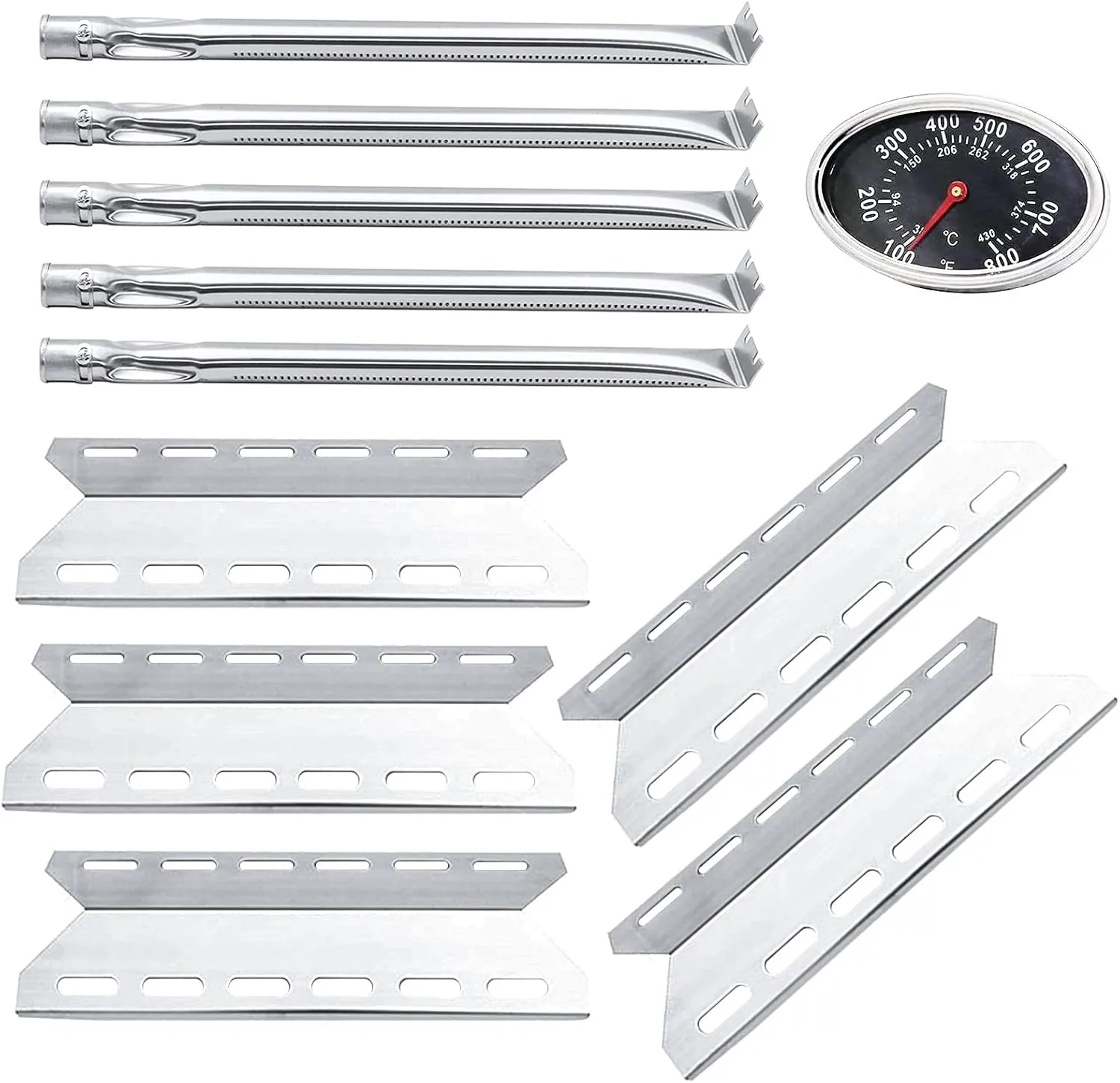 Hisencn Replacement Reapir Kit for Charmglow 720-0234, Nexgrill 720-0033, 720-0234, 720-0289, Kirkland 720-0025 Gas Grill Models, Heat Plate Shield Tent Flame Tamer, Burner Tube and Temp Gauge