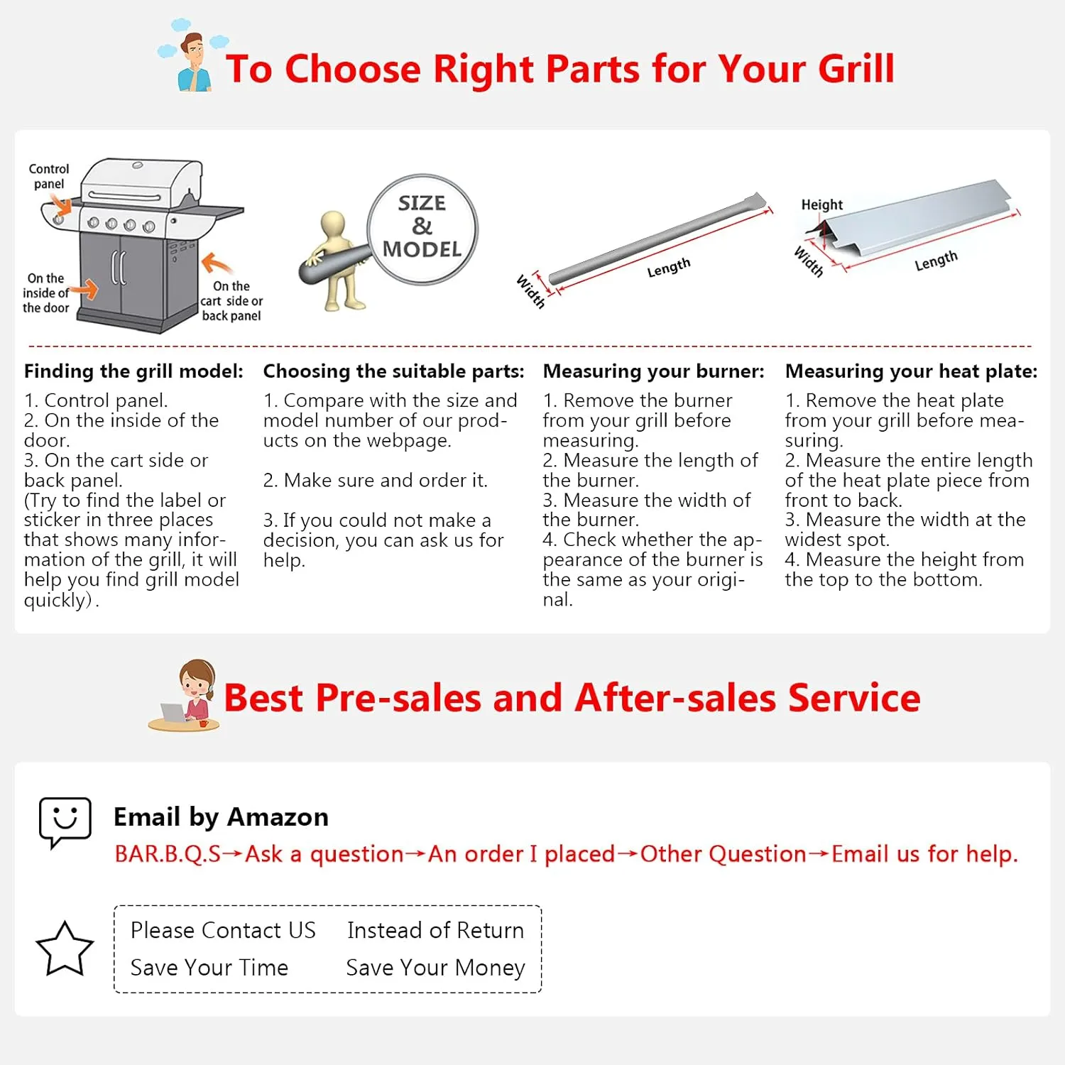 Hisencn SUS304 Stainless Steel Grill Replacement Parts for Kenmore 146.34611410 146.23679310 146.10016510 146.34461410 146.16198211 146.23673310 146.16142210 146.46366610 146.1001751 146.4636561