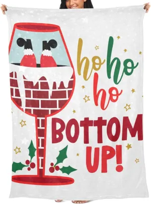 Ho Ho Ho Bottoms Up Throw Blanket Travel Blankt Santa Chimney Airplane Blanket with Bag Flannel Pillow Blankets Portable Compact Blanket for Traveling Office Home 65x55inch