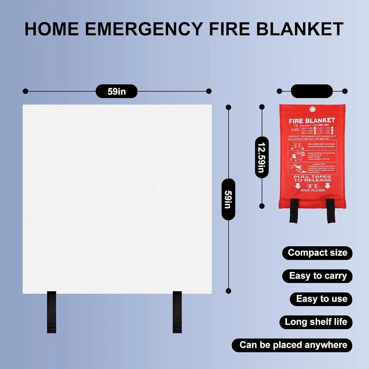 Home Emergency Fire Blankets 59“ x 59” Fiberglass Fire Blankets Essential Emergency Fire Blankets for Home and Kitchen 2 Packs