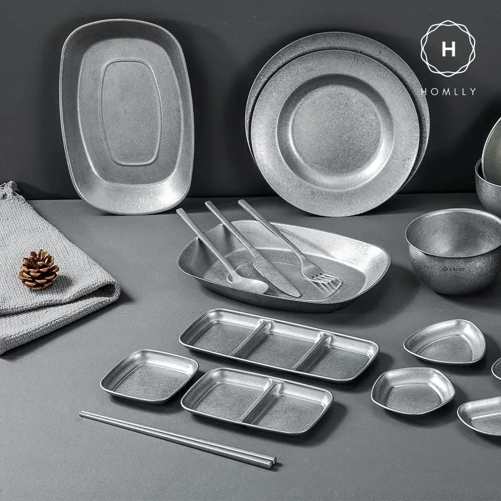 Homlly Tonii Flake Texture 304 Stainless Steel Dinner Salad Soup Plate