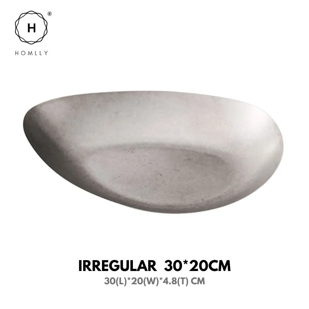 Homlly Tonii Flake Texture 304 Stainless Steel Dinner Salad Soup Plate