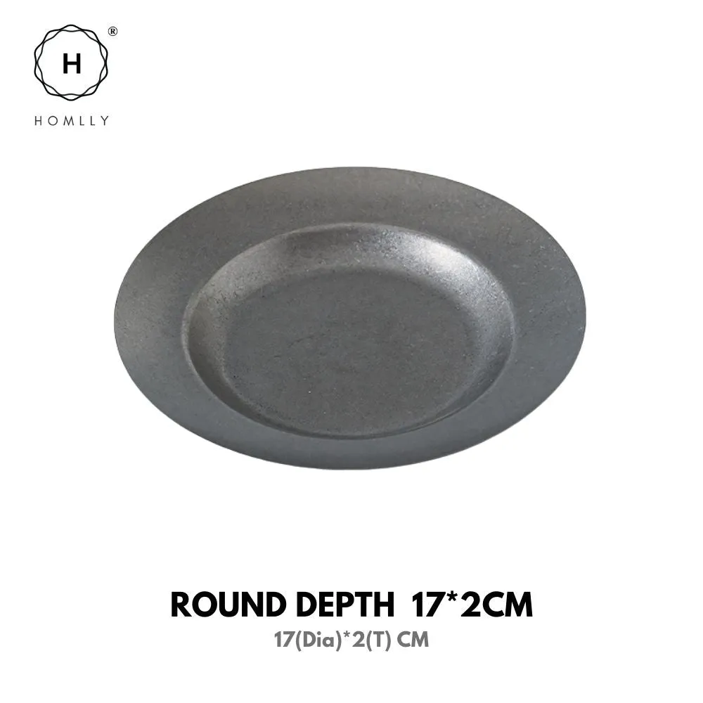 Homlly Tonii Flake Texture 304 Stainless Steel Dinner Salad Soup Plate