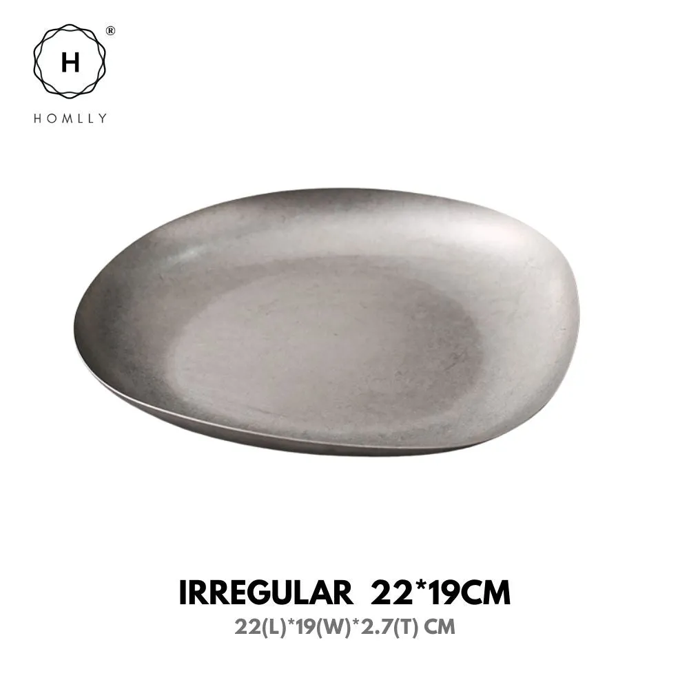 Homlly Tonii Flake Texture 304 Stainless Steel Dinner Salad Soup Plate