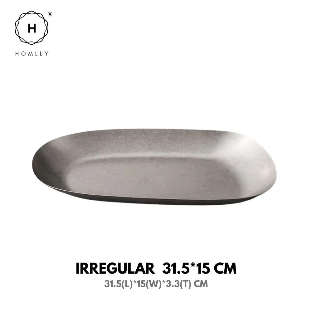 Homlly Tonii Flake Texture 304 Stainless Steel Dinner Salad Soup Plate